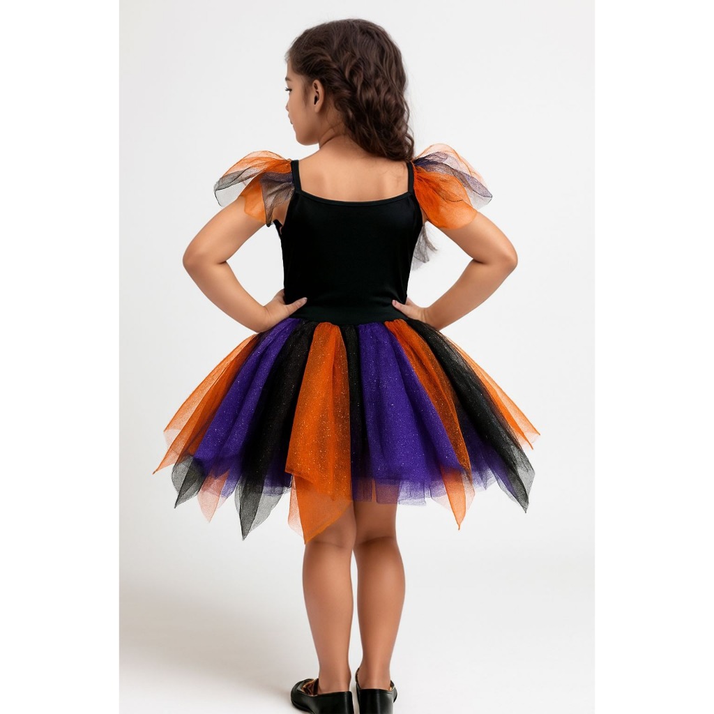 Fantasia Bruxa Infantil Colorida Menina Luxo Fantasia Brilho Bruxinha Halloween Carnaval Aniversário — imagem 2 de 2