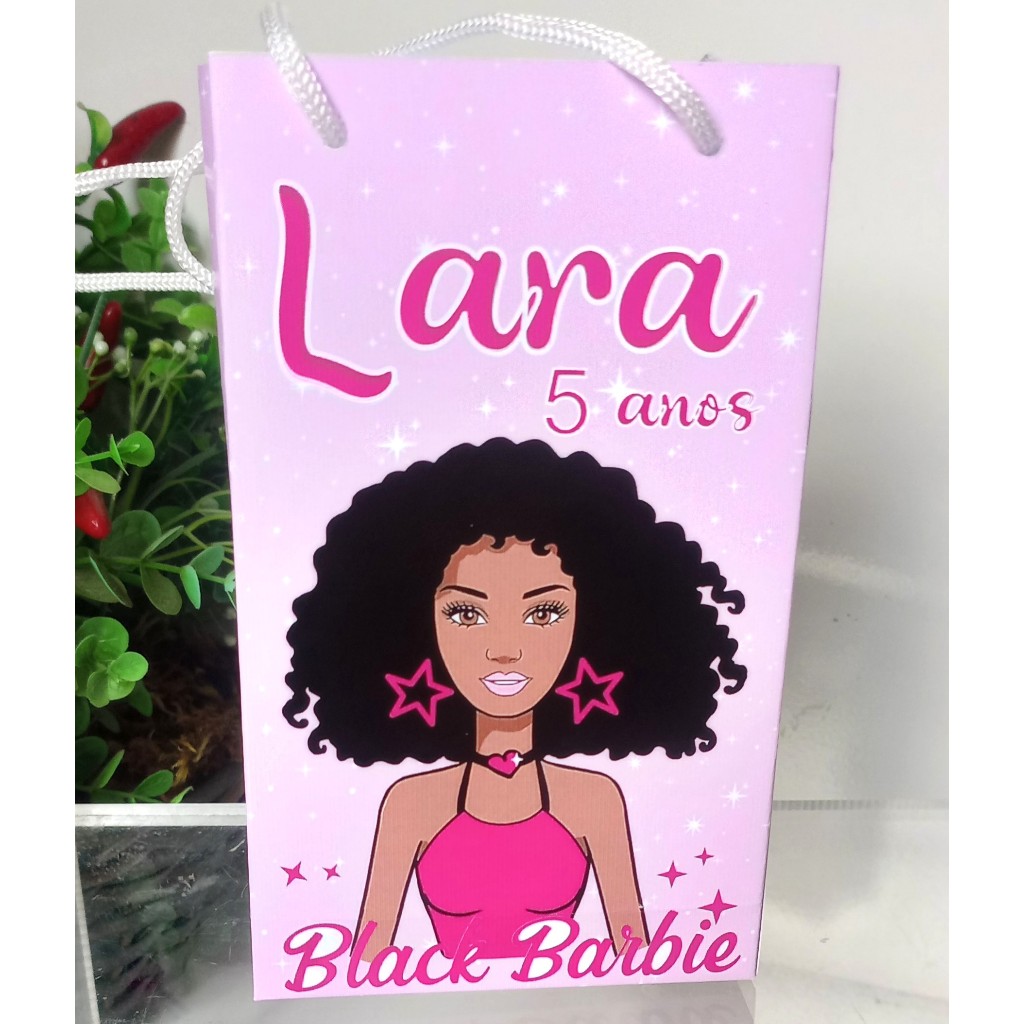 SACOLINHA PERSONALIZADA PARA LEMBRANCINHA DE FESTA/ANIVERSÁRIO - BARBIE NEGRA/BLACK BARBIE/BARBIE MORENA.