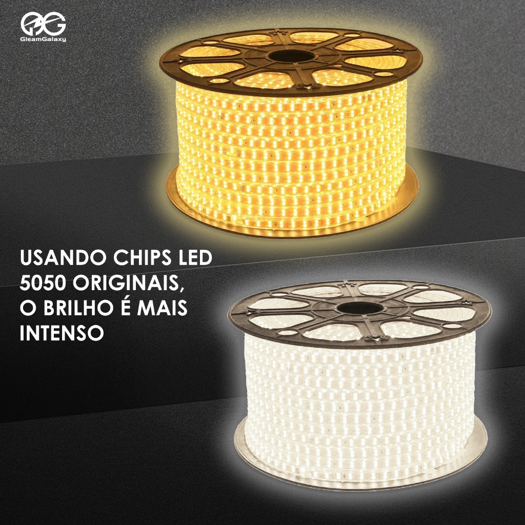 1 a 10 Metros Fita LED Com Conector 110V/220V para Sala/Cozinha | 3000K (Quente) e 6500K (Frio)|IP65 em Oferta na Shopee