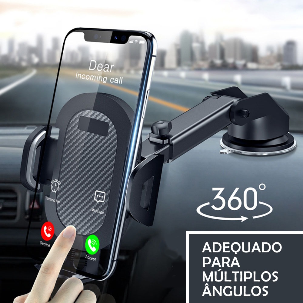 Suporte Celular Carro Veicular 360º com ventosa de siliconeTrava Automática Anti Queda ajustável em Oferta na Shopee