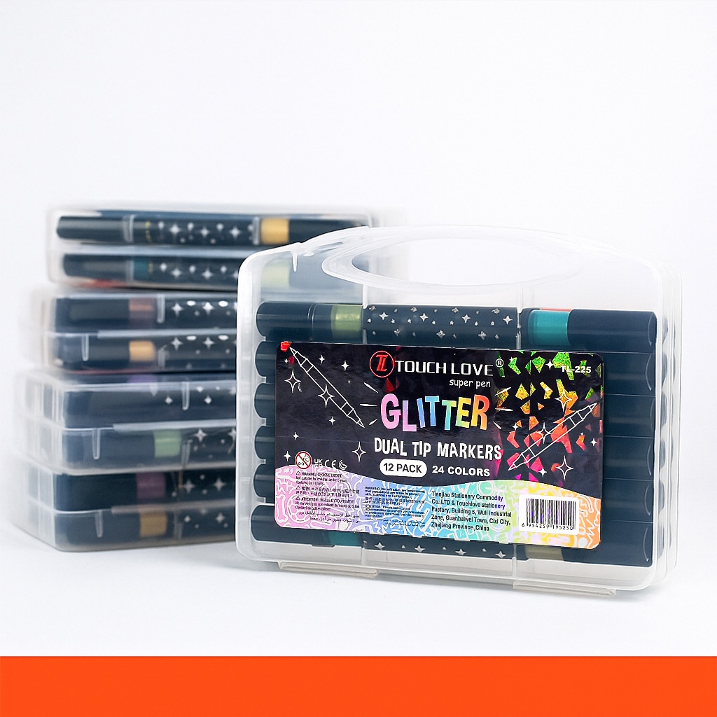 Marcador metálico 12 canetas de glitter de cabeça dupla marcador de cabeça dupla brilhante