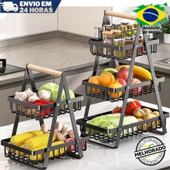 Fruteira De Mesa Organizador De Frutas Cesto Metal Aramado Multiuso Frutas Legumes 2 - 3 Andares