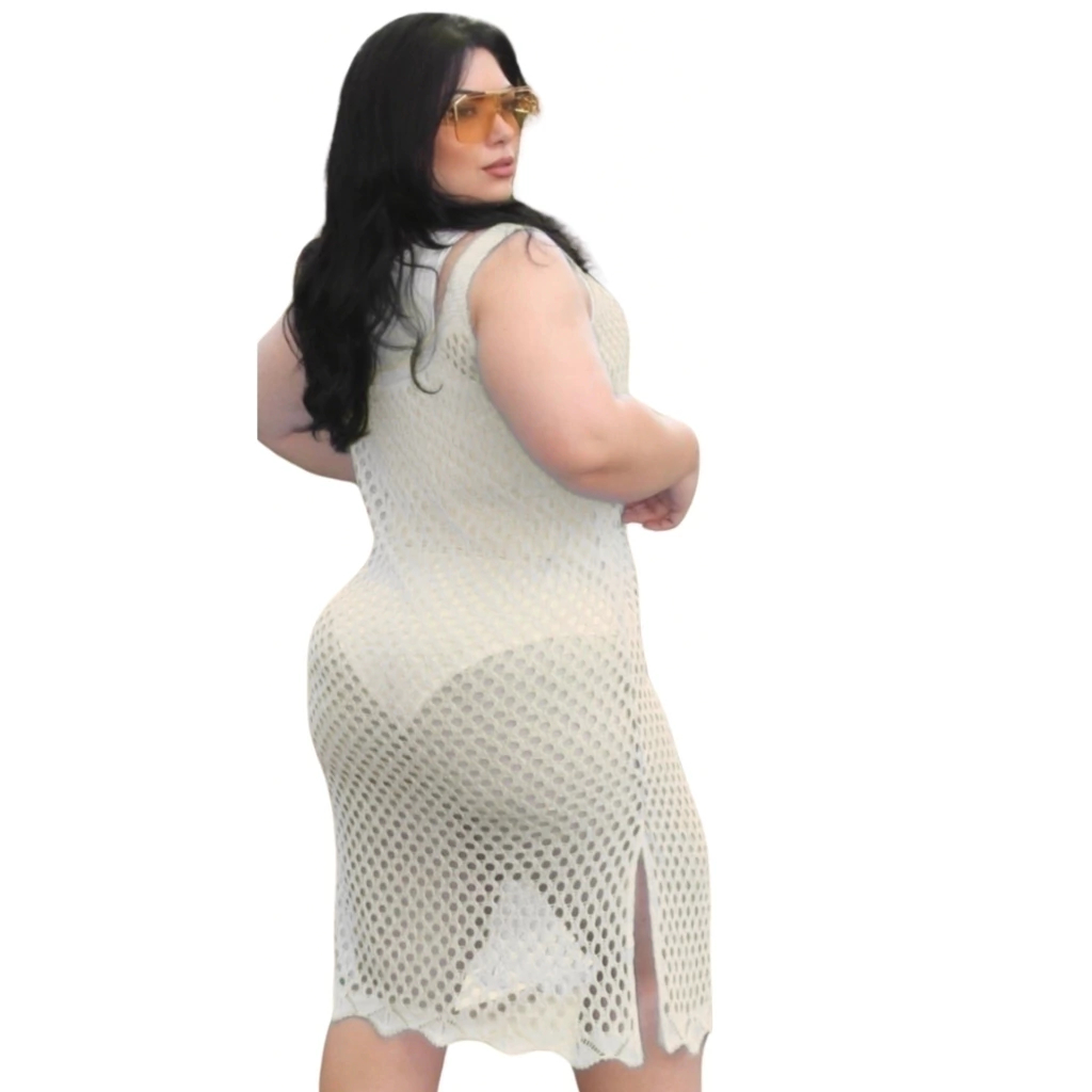 Saida de Praia Tricô Alça Plus Fenda Lateral