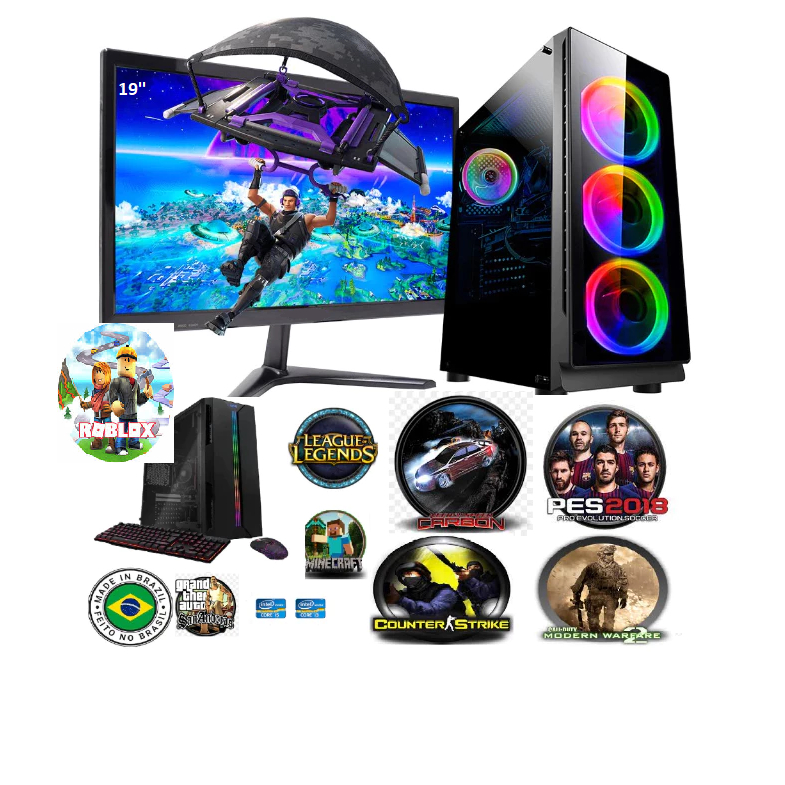 computador i5 gamer completo barato 8g ssd128g+hd320 monitor 19'' wifi photoshop cs LOL mine Roblox