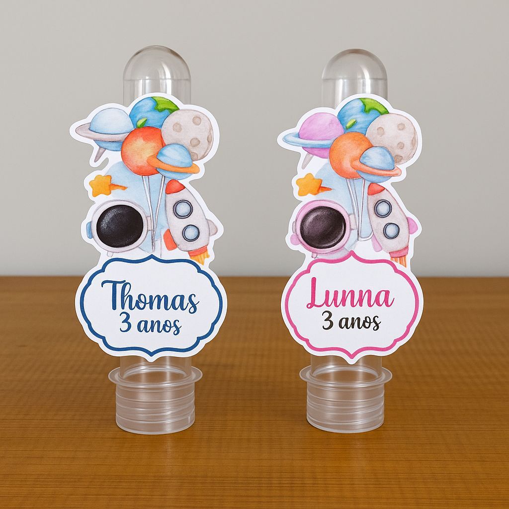 Aplique Tubete Personalizado Astronauta Menino Azul / Menina Rosa | Lembrancinha Festa Infantil | Fazemos Todos os Temas