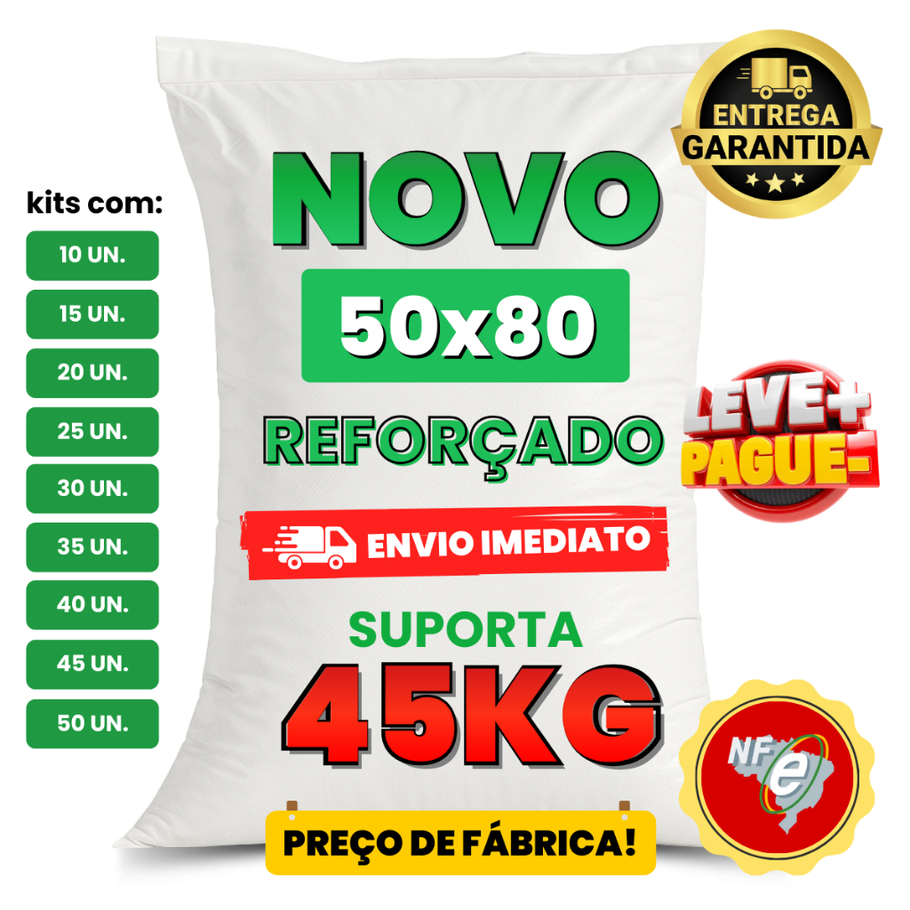 Saco Rafia Reforçado Entulho Obra A Partir 10 Un. 50x80 45kg Novo Resistente ENVIO IMEDIATO