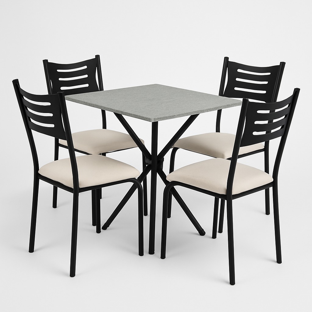 Conjunto Kit Mesa de Jantar e 4 Cadeiras Laura Ferro Preto Ideal para Salas Pequenas e Apartamentos – AV