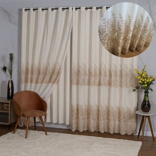 Cortina de Voil Bordado com Microfibra 2,70 x 2,30 em Oferta na Shopee