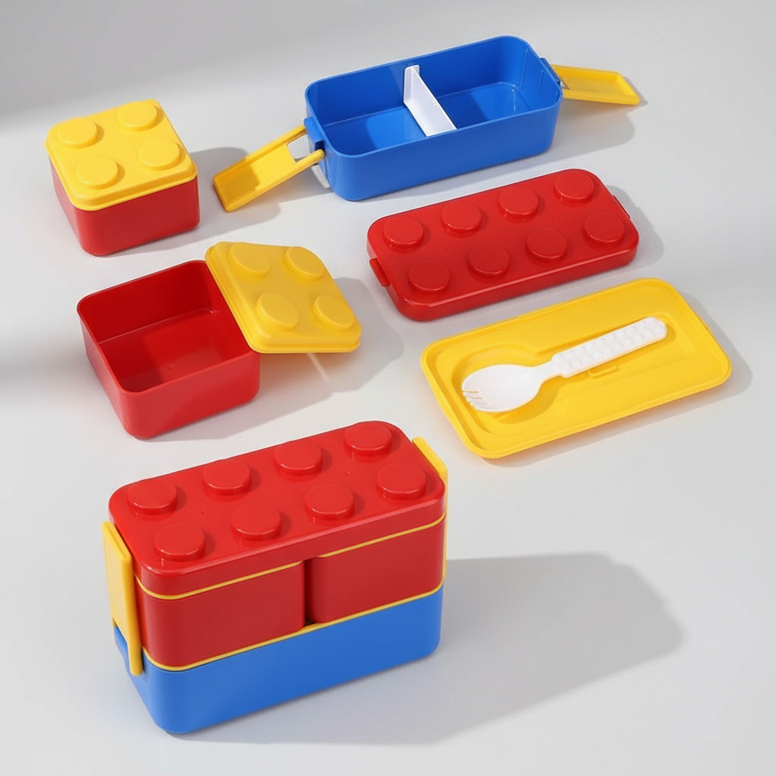 Lancheira Marmita Infantil Pote Bento Box Bloco de Montar 2 Andares 3 Divisorias Escola Creche 1050 ml em Oferta na Shopee