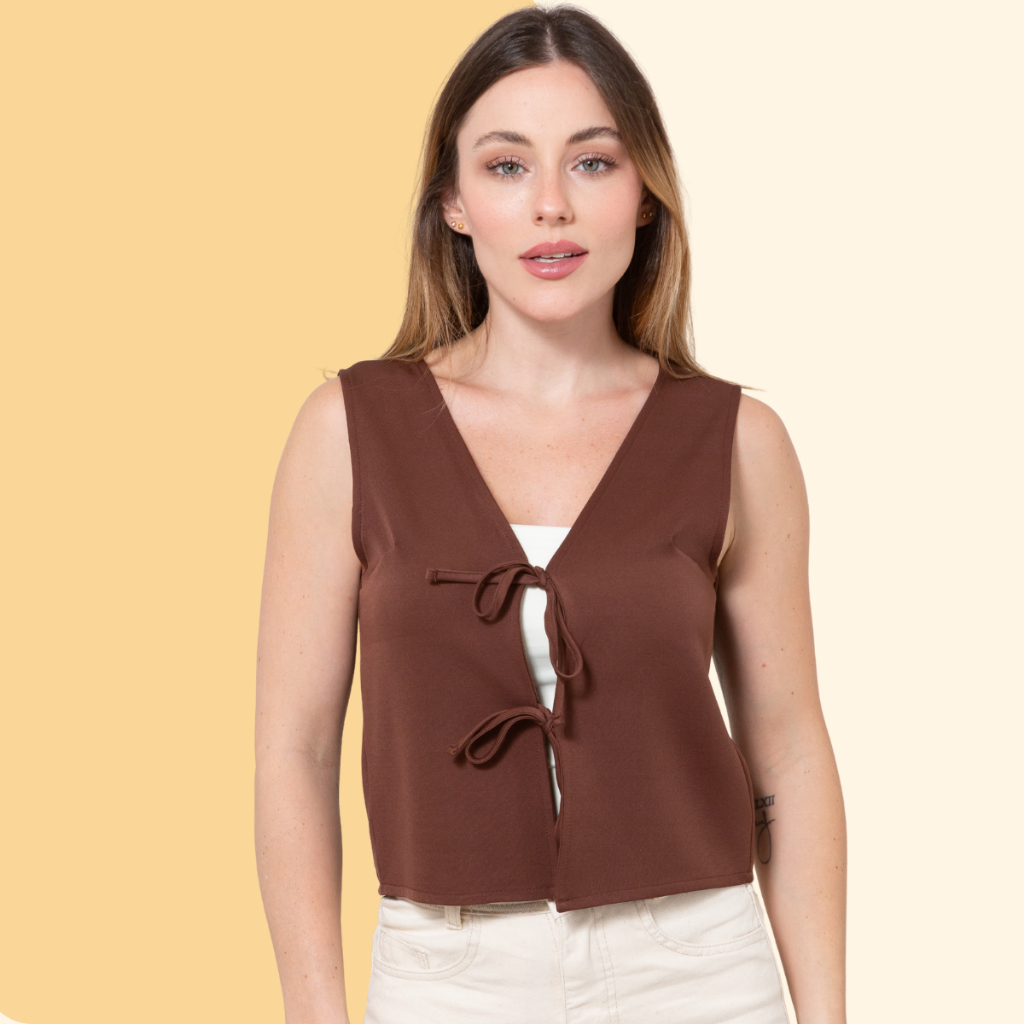 Blusa Colete Feminino Cropped Regata Com Amarração na Frente Alfaiataria Casual Verão Look Elegante em Oferta na Shopee