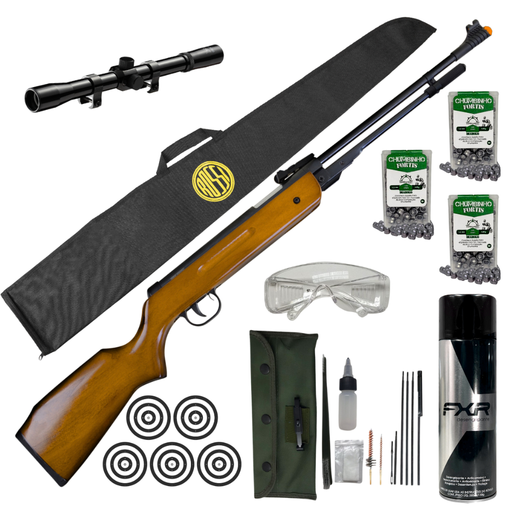 CARABINA DE PRESSÃO FIXXAR NITRO WEST GÁS RAM 50KG 5,5MM + ESCOLHA SEU KIT