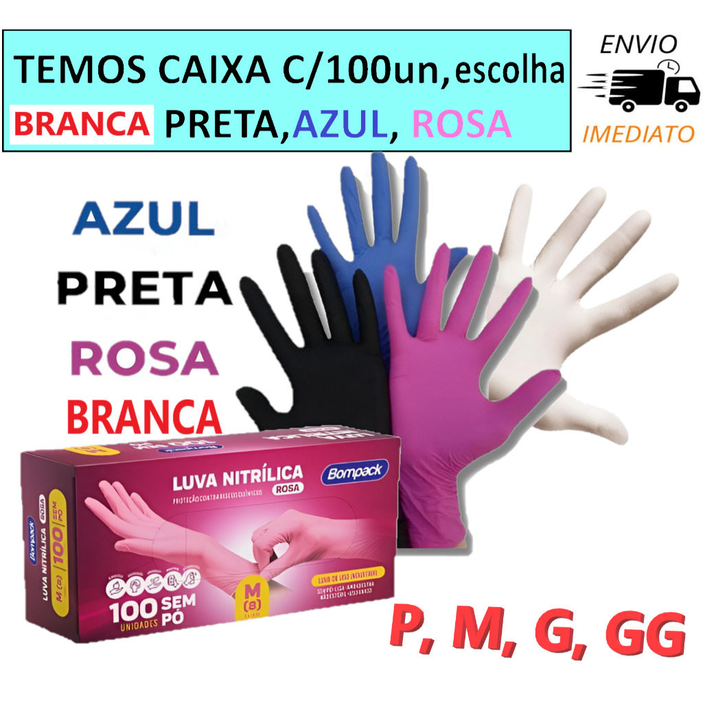 Luvas descartáveis sem pó Nitrílicas resistente antialérgica P, M, G, GG
