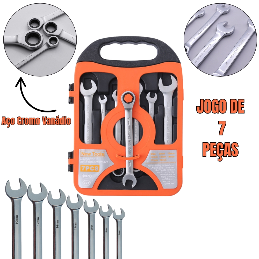 Jogo De Chaves Combinada C/ Catraca 7 Peças 8 a 19mm Deend em Oferta na Shopee