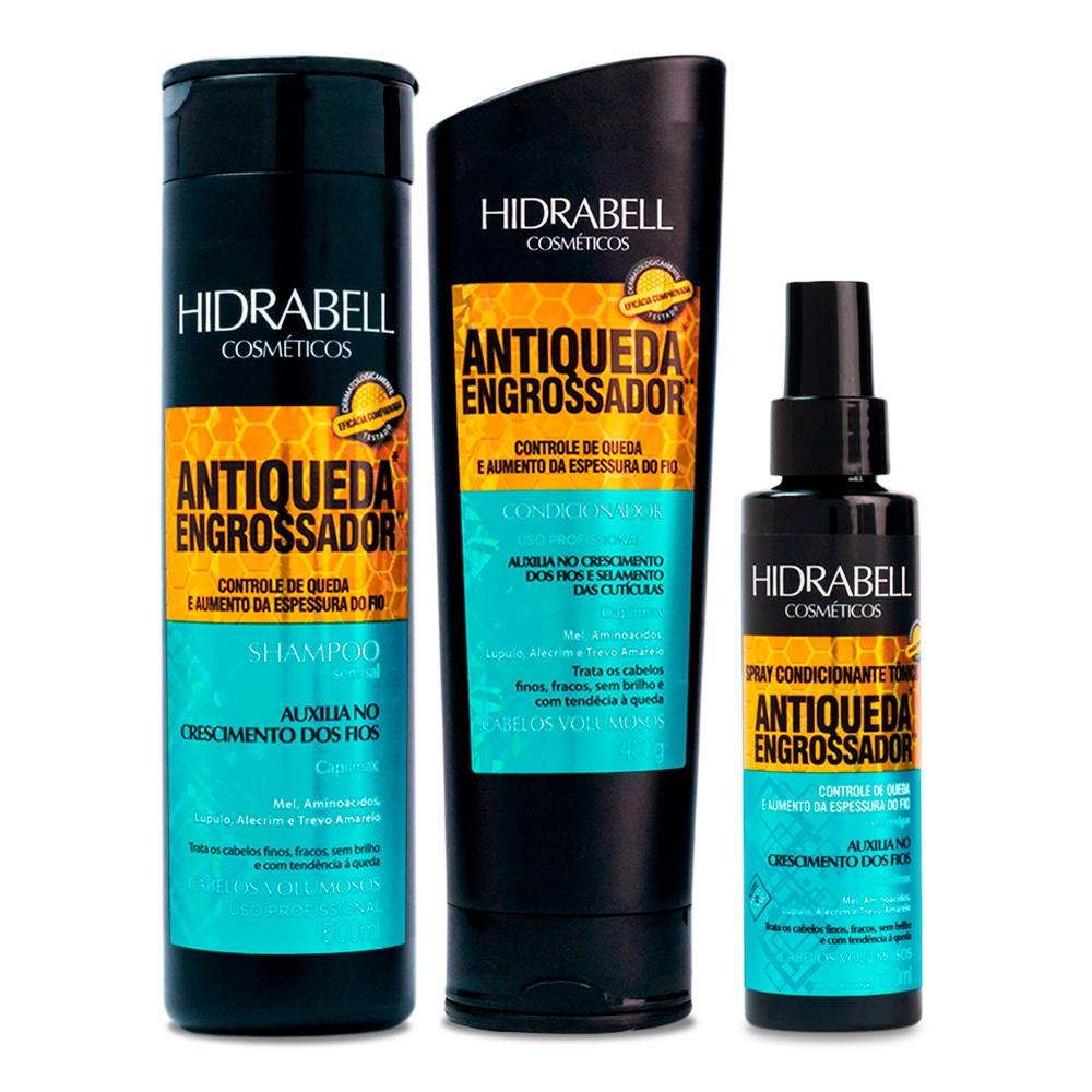 Shampoo, Condicionador e Tônico para Tratamento Contra Queda De Cabelo E Engrossador Hidrabell