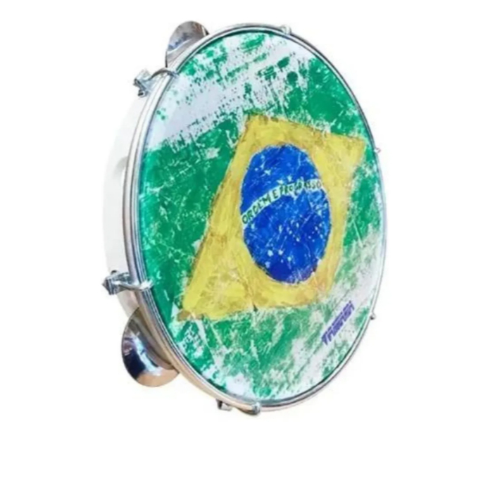 Pandeiro Spanking ABS Branco 10" Pele Leitosa Bandeira Rajada (Mod. 116626) Brasil Copa do Mundo Futebol
