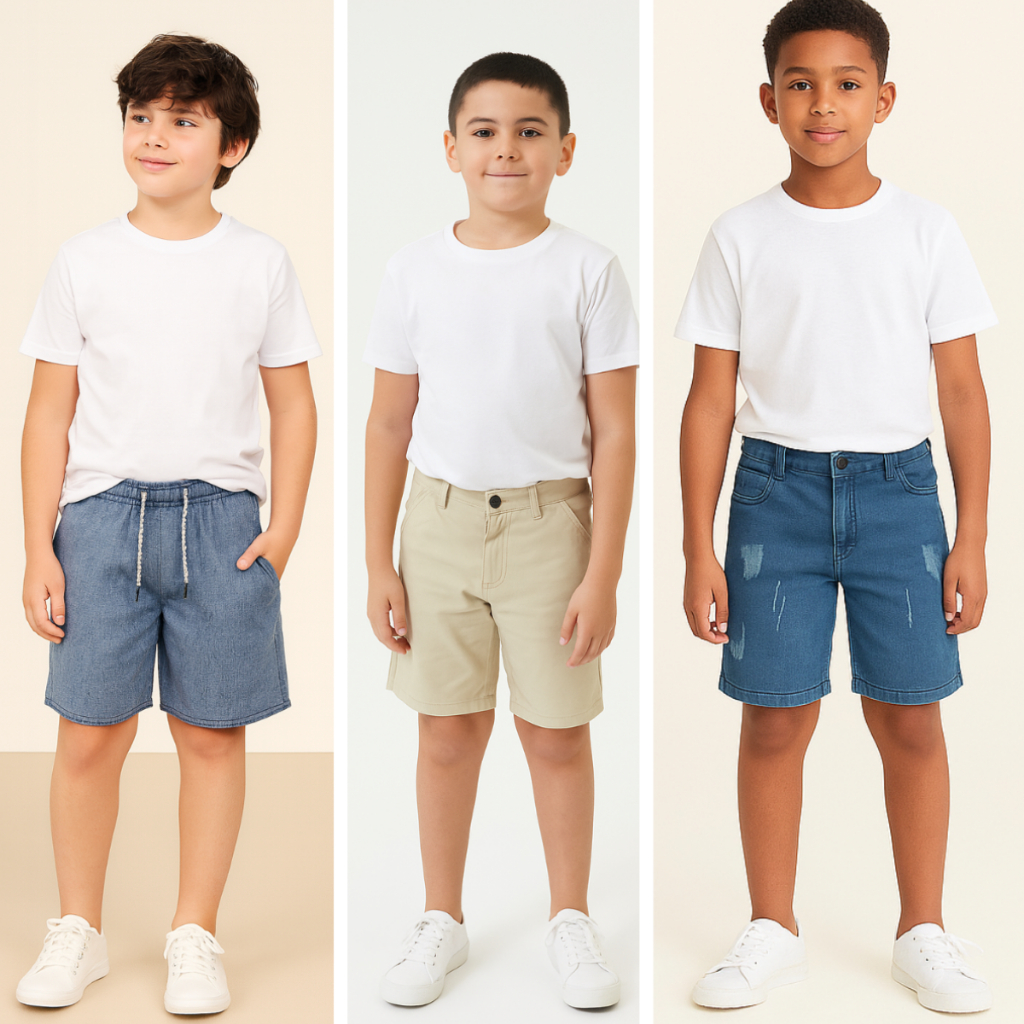 Bermuda de Sarja Multicoloridas jeans Infantil e Juvenil - Qualidade Premium