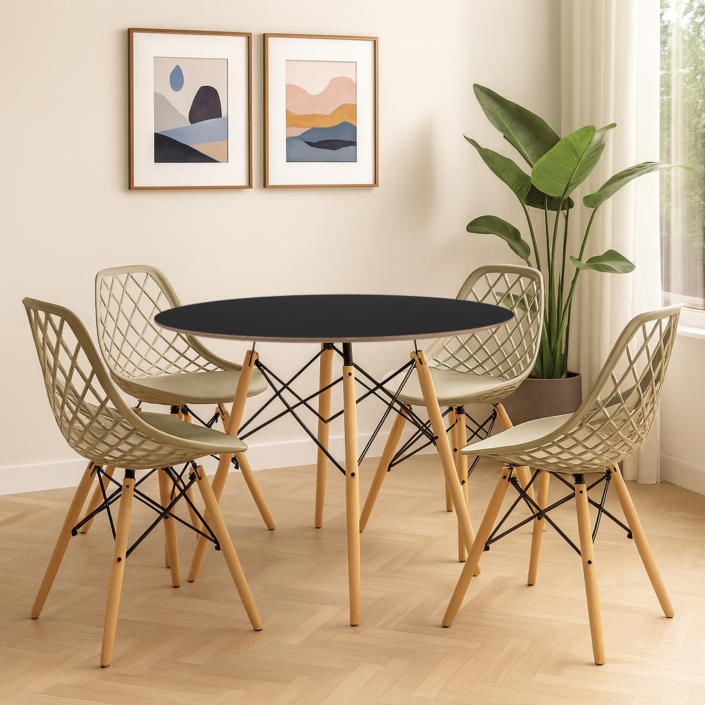Conjunto Sala de Jantar Mesa Eames 90cm + 4 Cadeiras Kaila Pp Cores em Oferta na Shopee