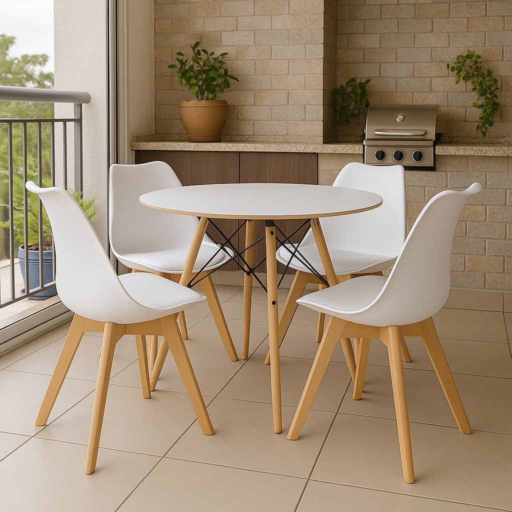 Conjunto Sala de Jantar Mesa Eames 90cm + 4 Cadeiras Saarinen Wood Cores em Oferta na Shopee