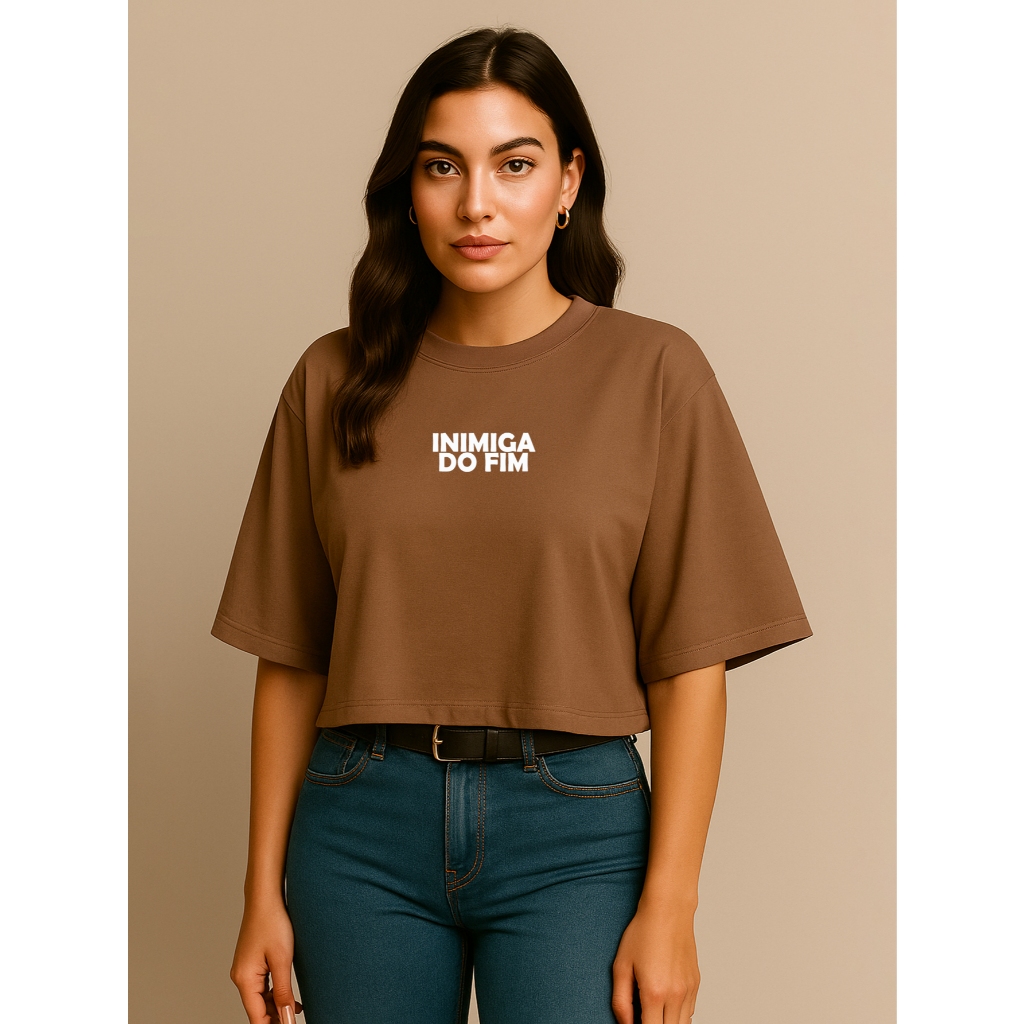 Cropped Oversized Feminino Estampado Frases Tumblr Moda Streetwear Trendy Inimiga do Fim