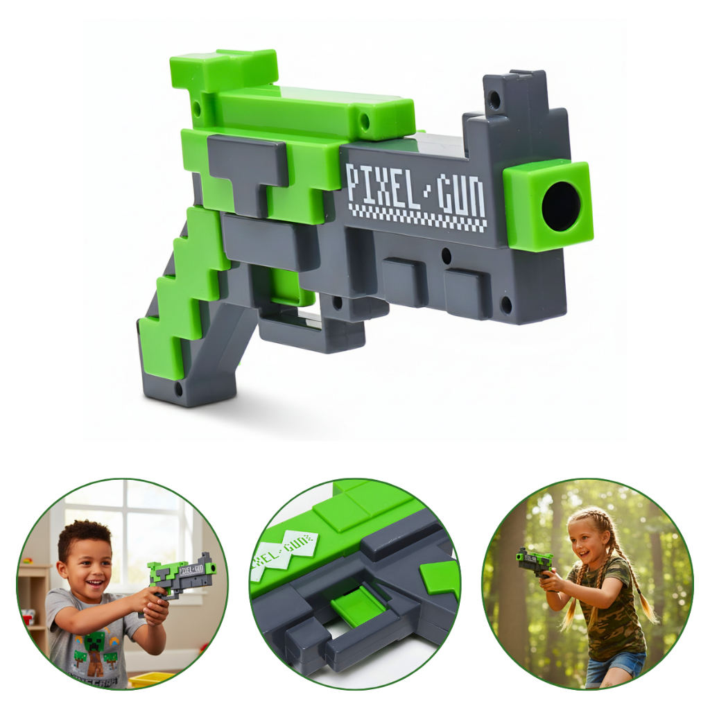 Pistola Arminha Lança Dardos Infantil Arma Minecraft Pixel Gun Roblox Tipo Nerf 6 Peças Wellkids