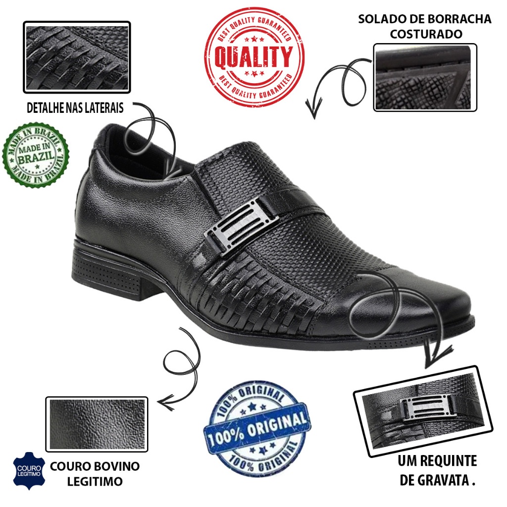 Sapato Social Masculino Em Couro Legitimo Solado De Borracha Costurado em Oferta na Shopee
