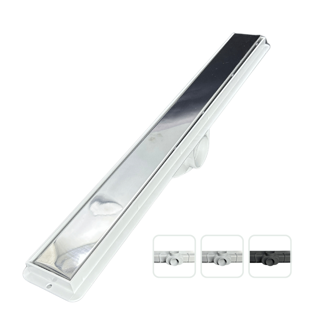 Ralo Linear Cola Piso inox oculto cola piso porcelanato  5x90cm Coletor Anti Odor Saída lateral fundo