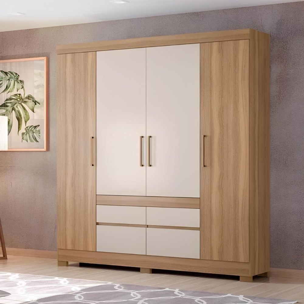 Guarda-Roupa Casal 4 Portas 4 Gavetas Demobile Bilbao em Oferta na Shopee