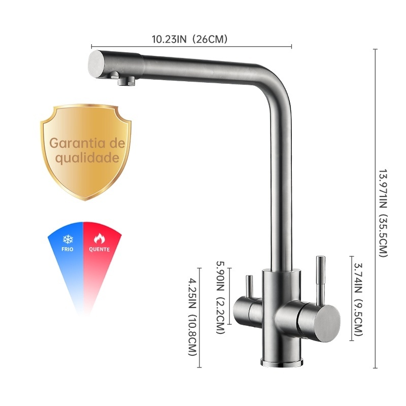 Torneira Gourmet para Cozinha Filtrada de Bancada Luxo Escovado em Aço Inox com Saída para Filtro em Oferta na Shopee
