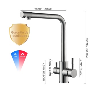 Torneira Gourmet para Cozinha Filtrada de Bancada Luxo Escovado em Aço Inox com Saída para Filtro em Oferta na Shopee