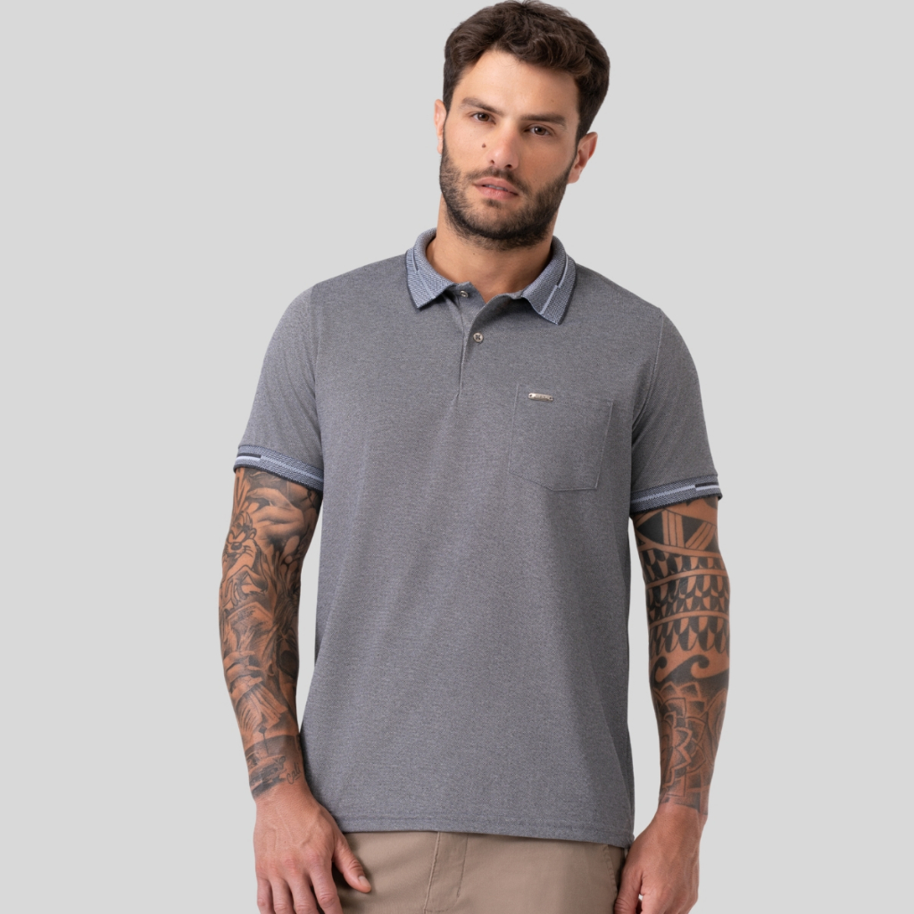 Camisa Gola Polo Masculina  Malha Piquet Verano Com Bolso Minimalista