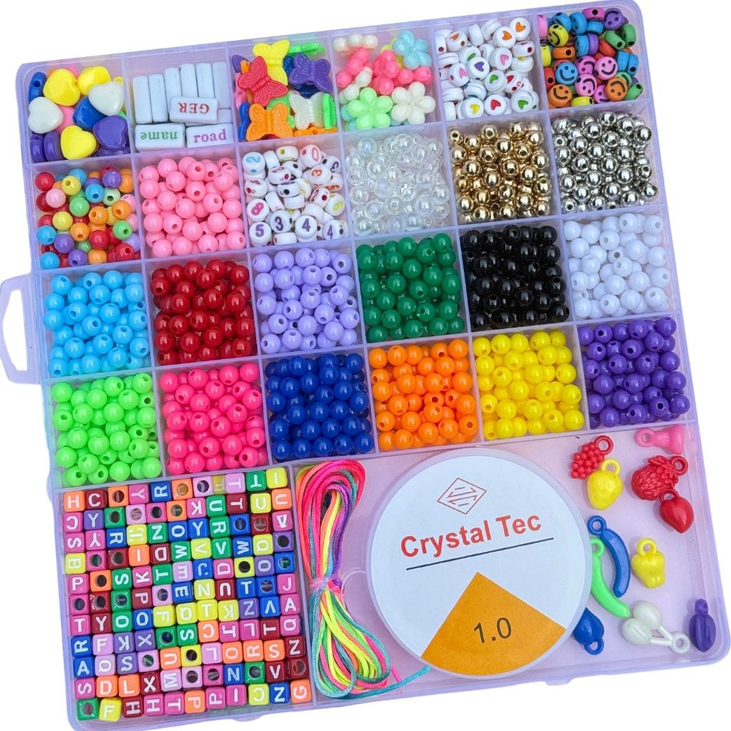 Maleta Kit Miçangas para Montar Pulseira Infantil Colorida Bijuteria Colar Phone Strap
