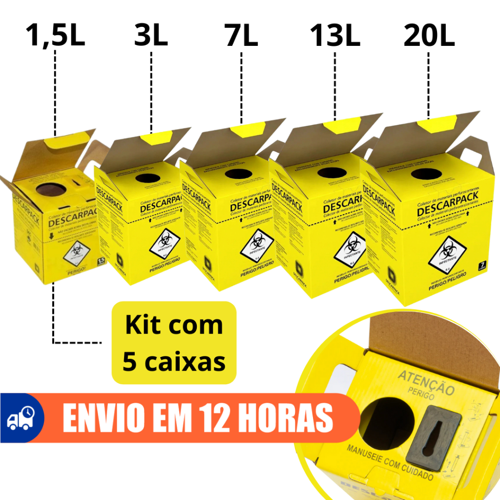 5un Caixas Coletora Para Material Perfurocortante 1,5L  3L 7L 13L 20L Descarpack em Oferta na Shopee