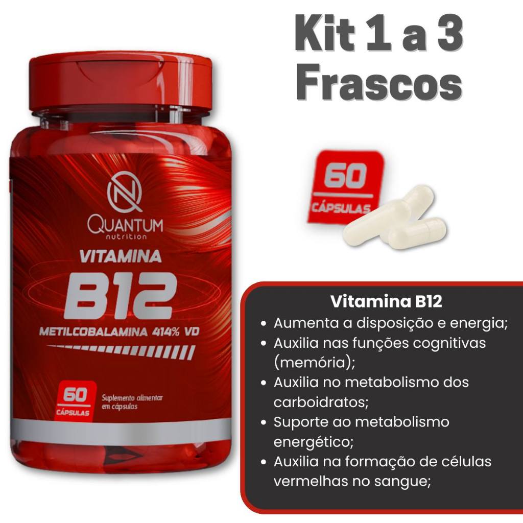Kit 1-3 Vitamina B12 60-180 Cáps Metilcobalamina Quantum Suplemento Disposição Energia Memória Cansaço em Oferta na Shopee