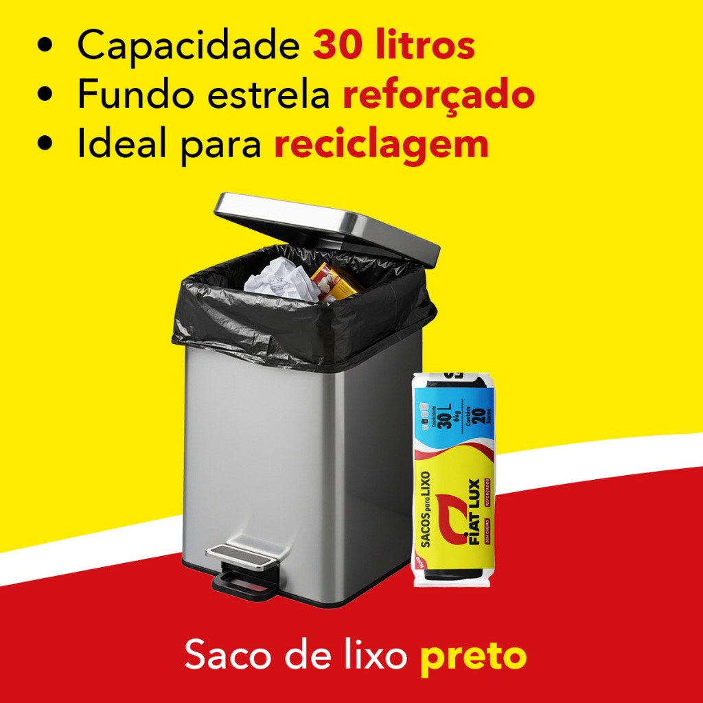 Saco de Lixo Preto 30 Litros Reforçado Com 20 Unidades Reciclavel