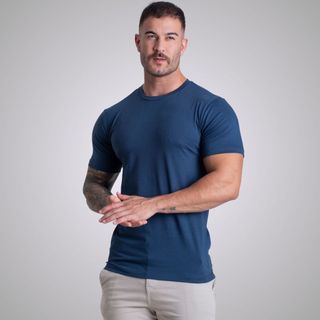 Camiseta Algodão Egípcio Com Elastano Camisa Slim Lisa Masculina