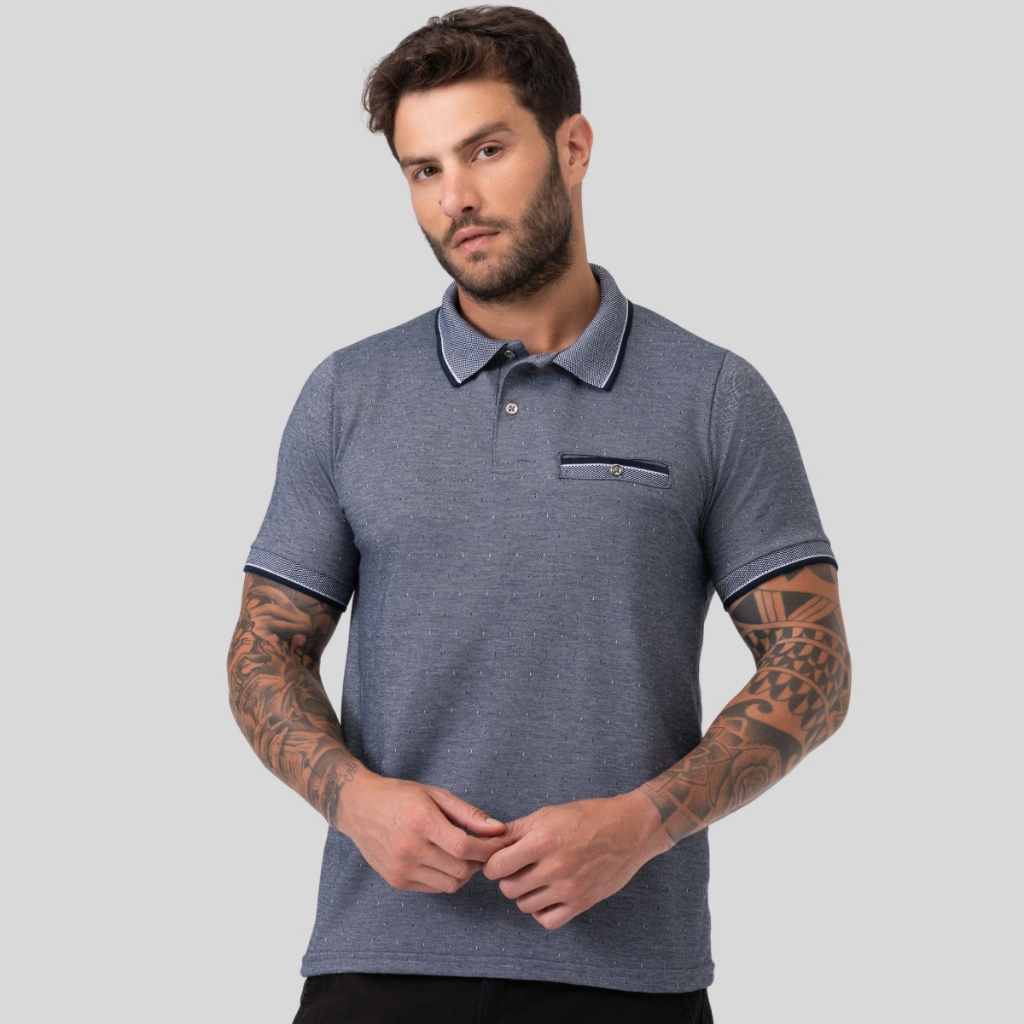 Camisa Gola Polo Masculina com Bolso  Malha Piquet Ipanema Premium