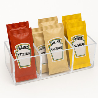 Caixa Porta Ketchup maionese mostarda Organizador de Sachês Com 3 Divisorias em Acrílico