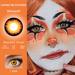 1 par anual Lentes de Contato Festa Halloween Fantasia Orange Werewolf Lobisomem Laranja It Palhaço