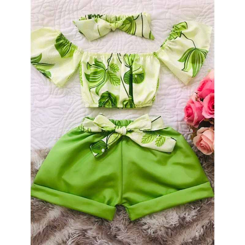 Blusinha+Short+Tiara (0 a 6 anos) Promoção! 3 PEÇAS Infantis Só Hoje! em Oferta na Shopee