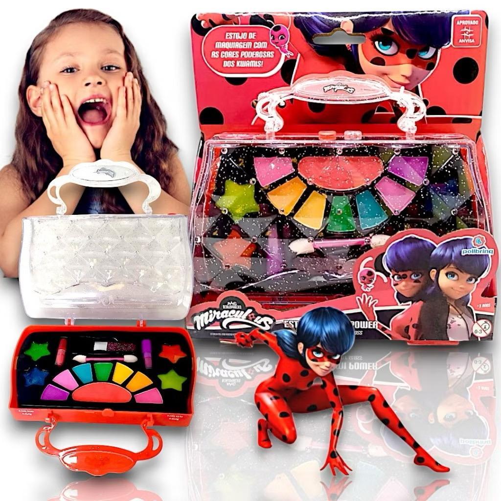 ESTOJO MAQUIAGEM MALETA KIT SOMBRA- BATOM E GLOSS LADYBUG MIRACULOUS POLIBRINQ