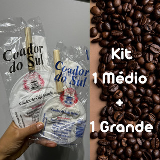 Kit coador de café  pano medio grande 2 unidades cabo de madeira pinus