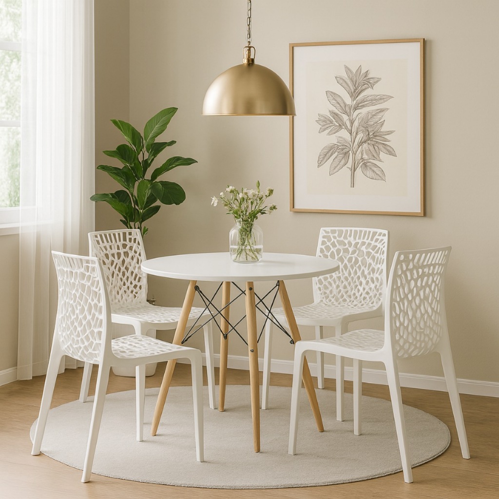 Mesa Redonda com 4 Cadeiras Design Atual Conjunto Perfeito para Jantar, Cozinha ou Área Gourmet