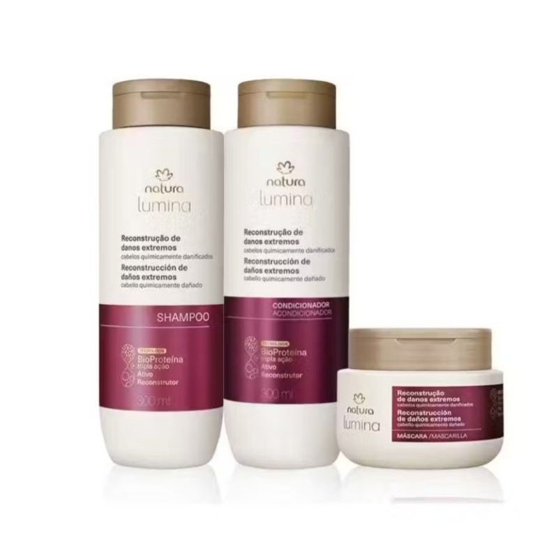 Kit Lumina Reconstrução de Danos Extremos: Shampoo 300ml /Condicionador 300ml Natura + Máscara 250ml Natura