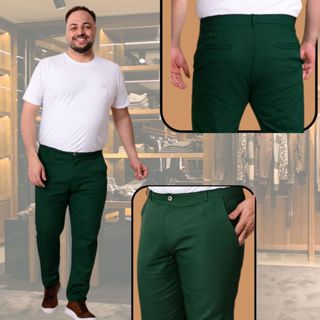 Calça Masculina Sport Fino Social Plus Size Sarja Verde Militar com Lycra Tamanhos Especiais 50 52 54 56 em Oferta na Shopee
