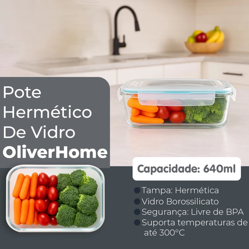 Kit com 4 Potes de Vidro Herméticos 640ml — foto 3