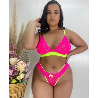 Conjunto PLUS SIZE Neon Bicolor Renda Sutiã Rendado Sensual Sexy Conforto Lingerie em Oferta na Shopee