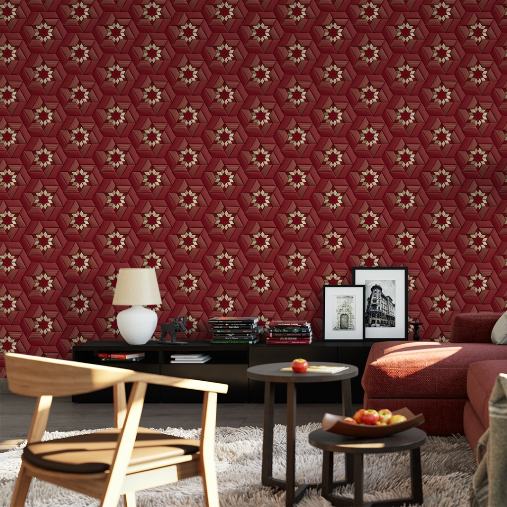 Papel De Parede Para Sala Mandala Vermelho Adesivo Lavável Quarto Cozinha Escritorio Studio 3D