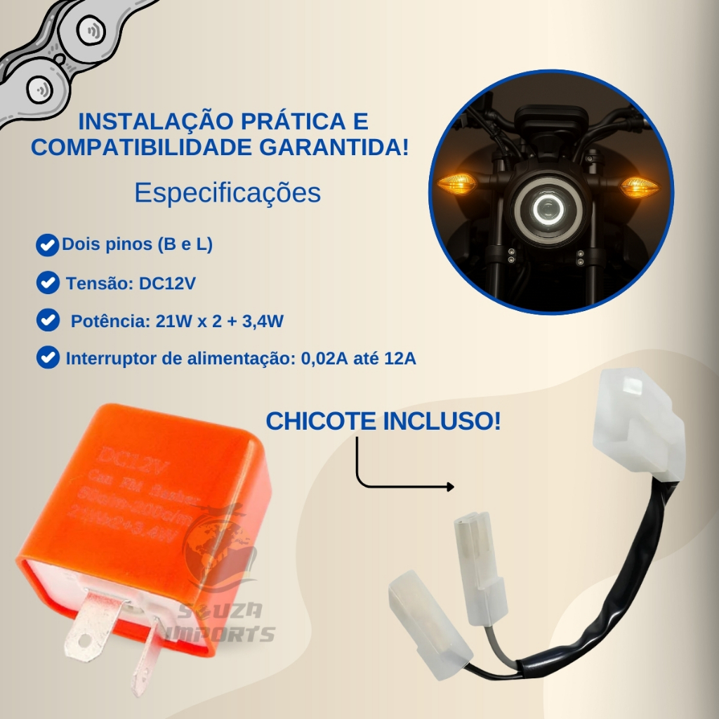 Detalhes do Kit 04 Piscas Led Modelo Sequencial Honda Cb Twister Titan Moto + Rele de Pisca Seta Com Regulagem
