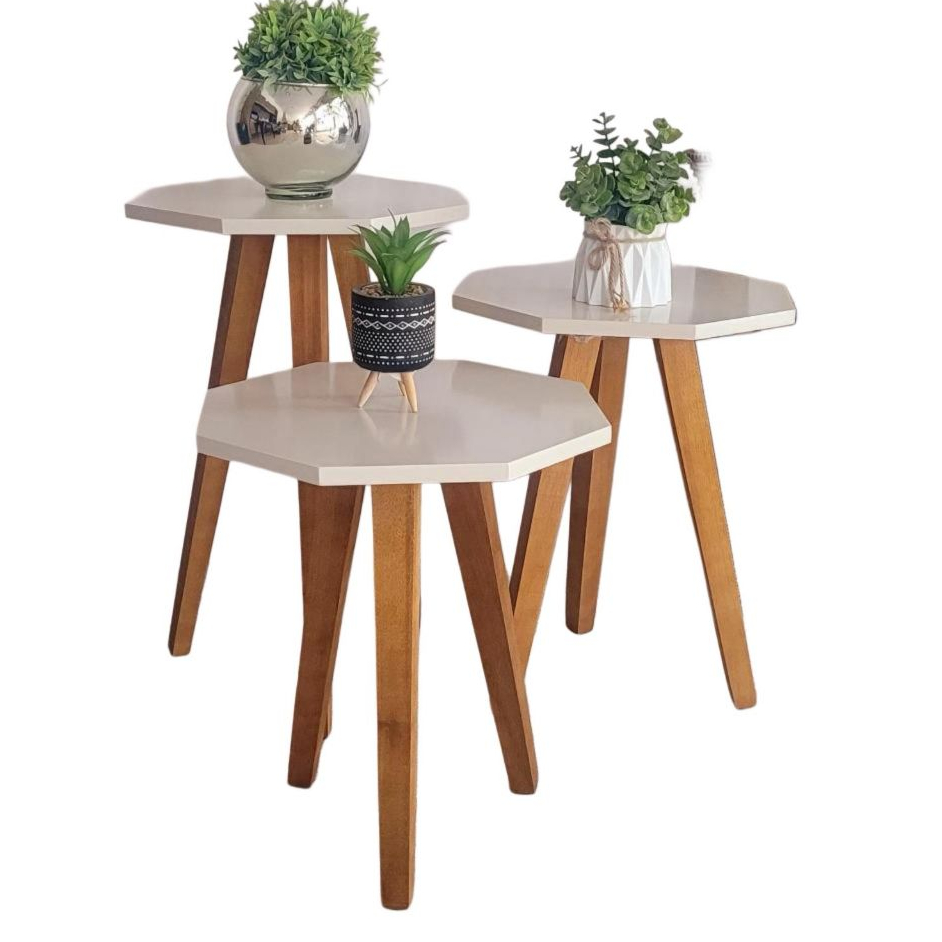 TRIO DE MAS GEOMÉTRICAS NA COR OFF WHITE E PÉS NA COR DE AMENDOA em Oferta na Shopee