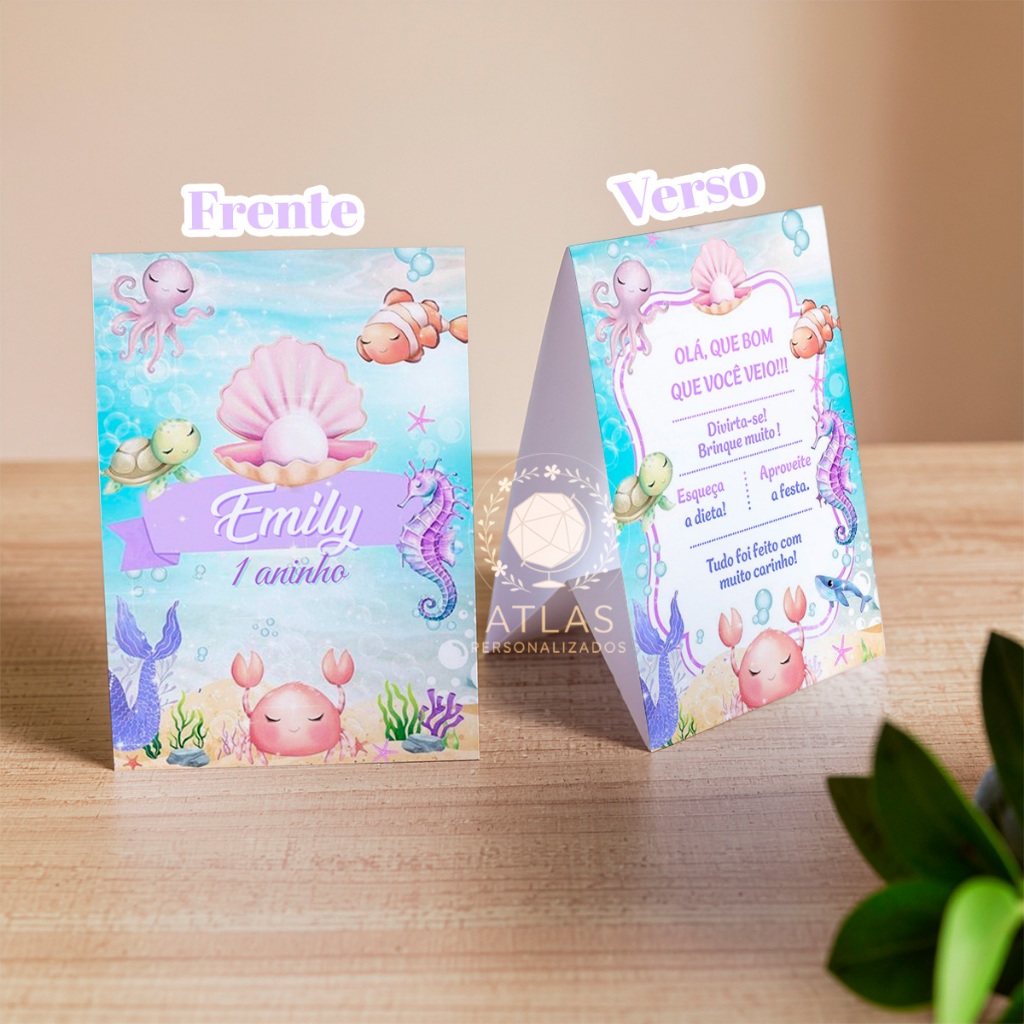 Kit Plaquinhas de agradecimento - Centro de mesa (Fundo do mar - menina) em Oferta na Shopee